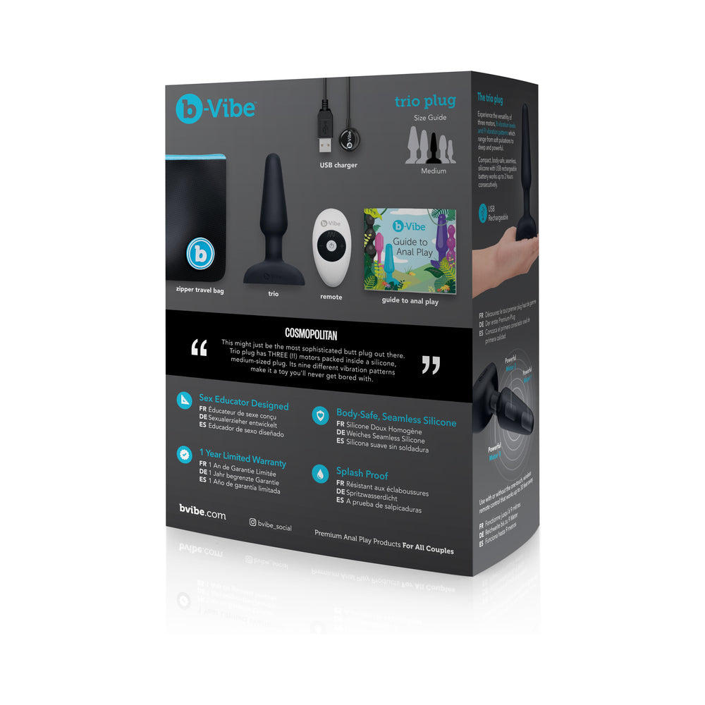 b-Vibe Trio Rechargeable Remote-Controlled Triple-Motor Vibrating Silicone Anal Plug Black - Fantasies Boutique