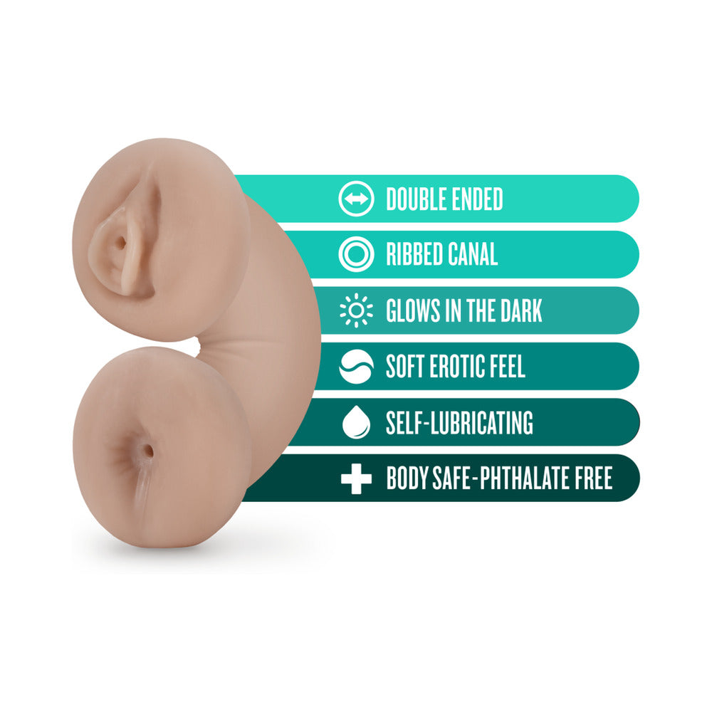 Blush M for Men Soft + Wet Double Trouble Glow in the Dark Self-Lubricating Stroker Beige - Fantasies Boutique