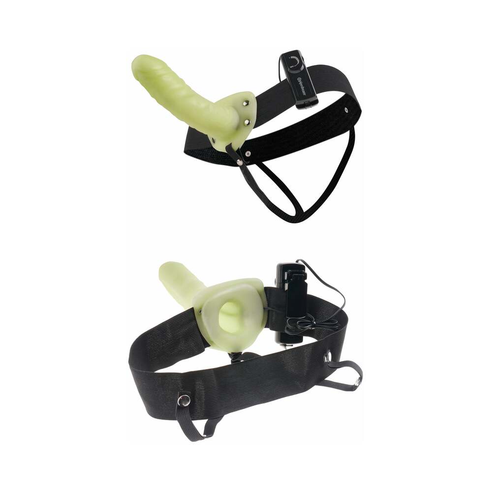 Fetish Fantasy Series For Him or Her Vibrating 6 in. Hollow Strap-On Glow Black - Fantasies Boutique