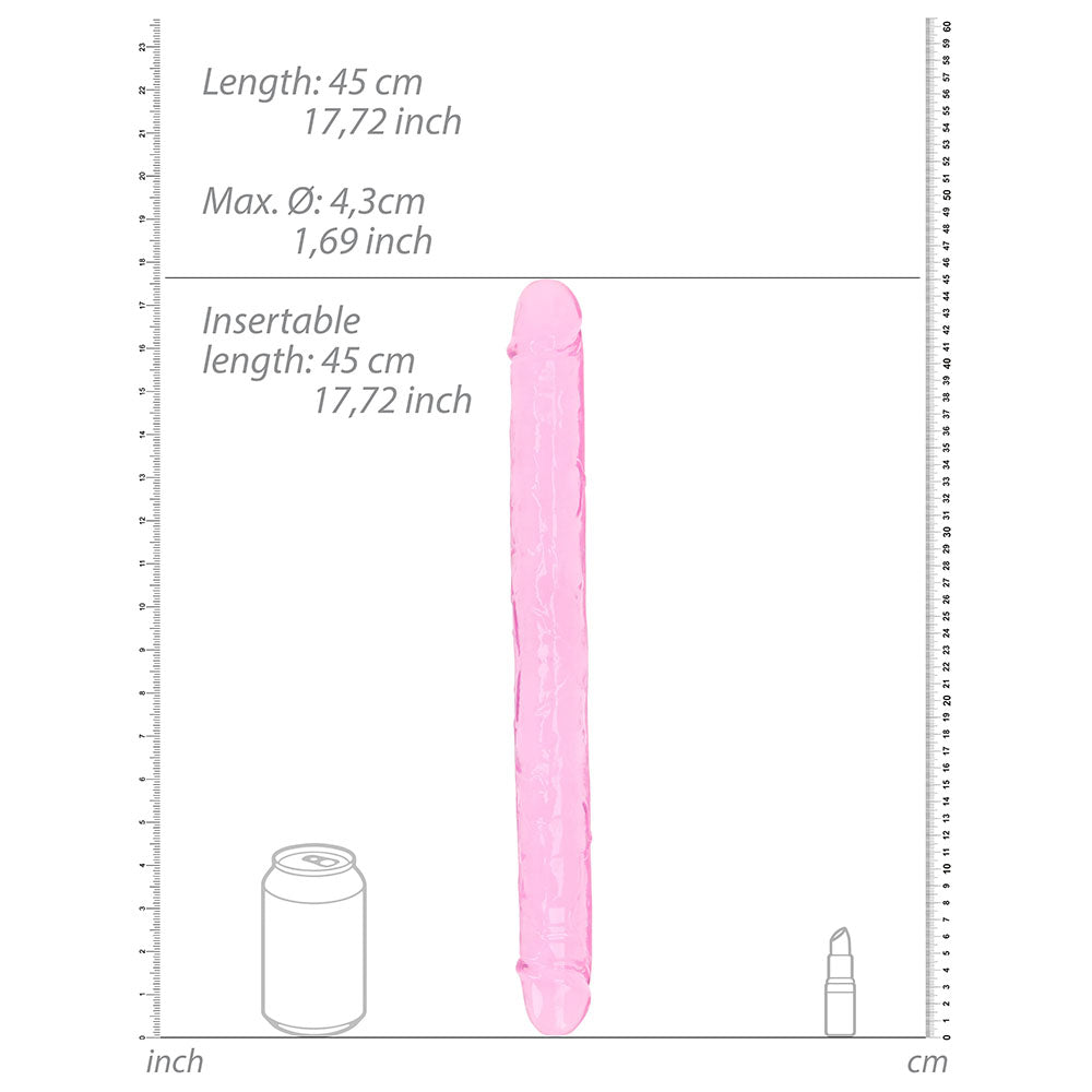 RealRock Crystal Clear Double Dong 18 in. Dual-Ended Dildo Pink - Fantasies Boutique