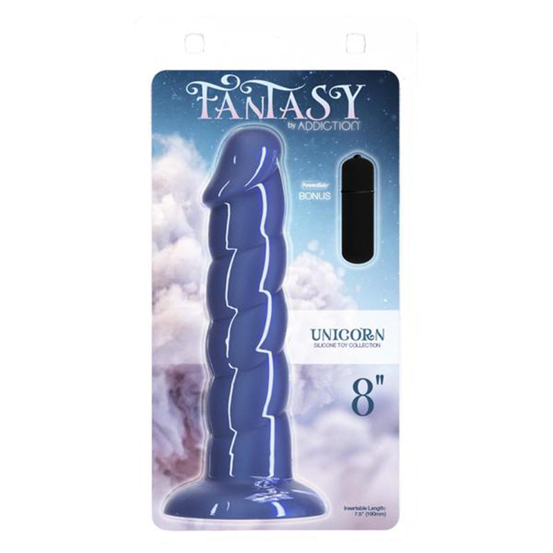 Addiction Unicorn Fantasy Dong 8 in. Blue With PowerBullet - Fantasies Boutique