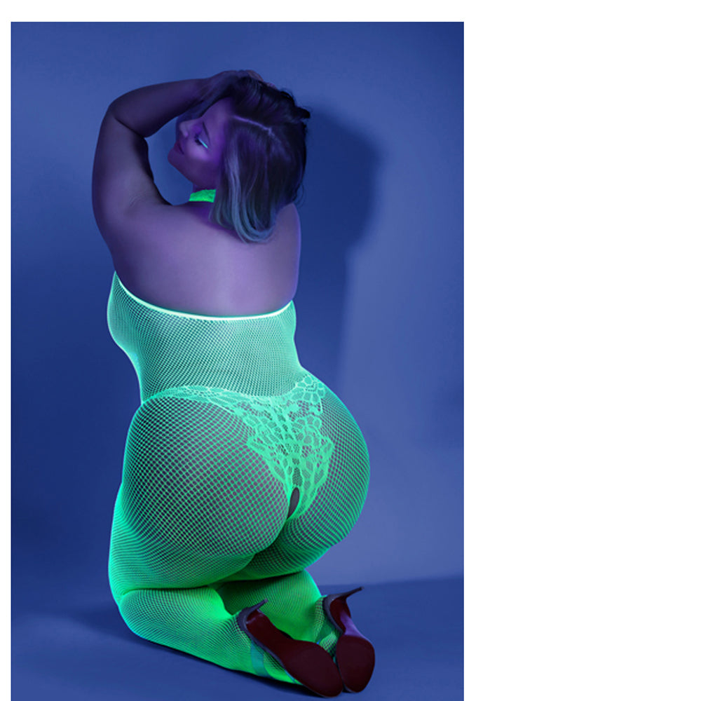 Fantasy Lingerie Glow Moonbeam Crotchless Bodystocking Green Queen Size - Fantasies Boutique