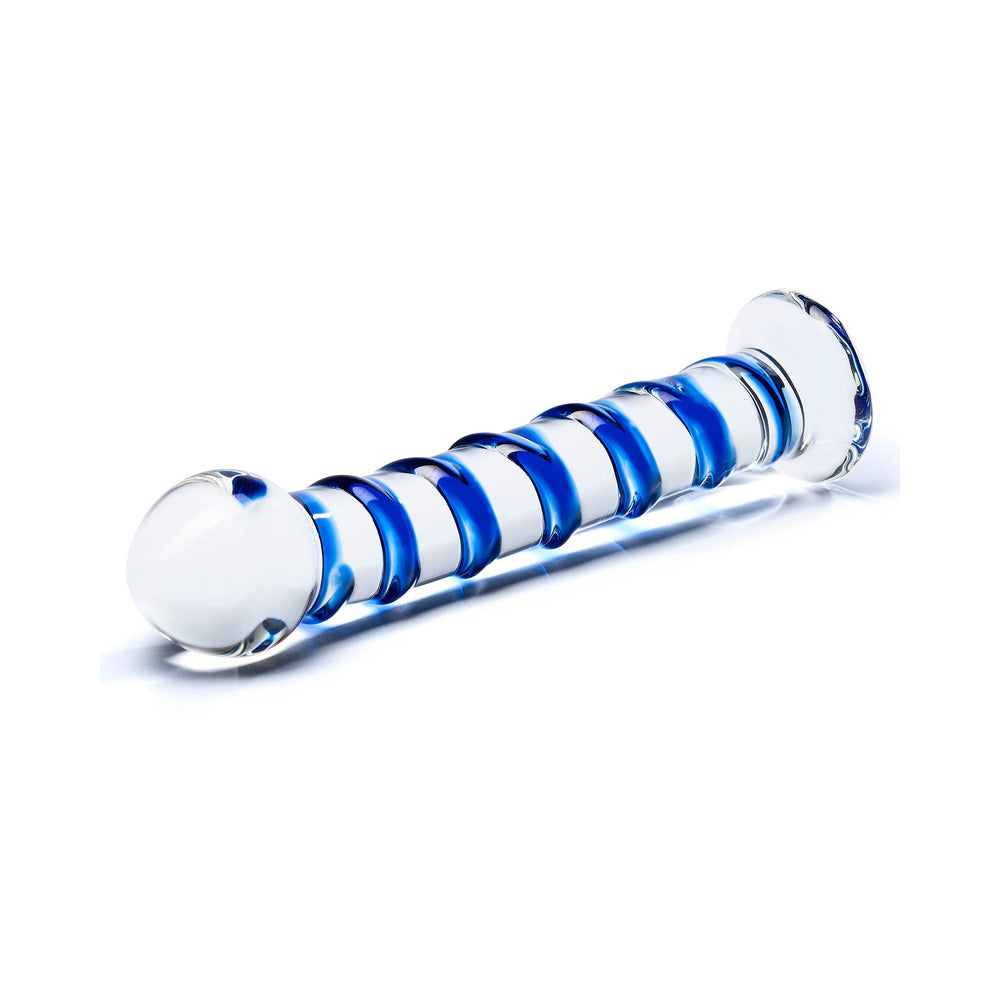 Glas 7.5 in. Blue Spiral Glass Dildo - Fantasies Boutique