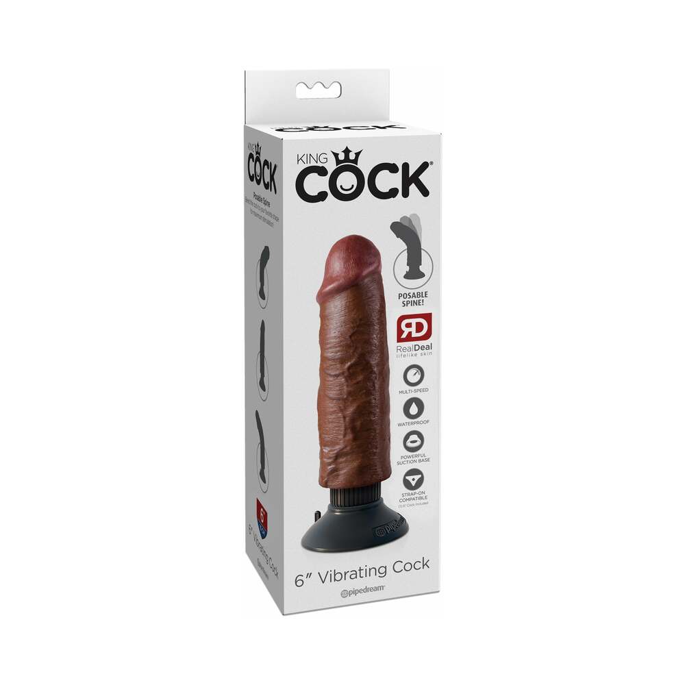King Cock 6 in. Vibrating Cock Poseable Dildo With Suction Cup Brown - Fantasies Boutique