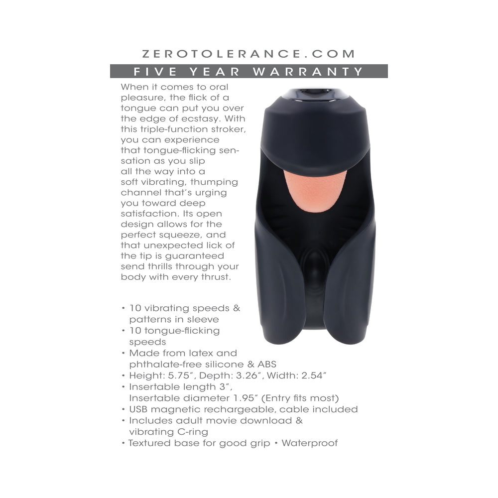 Zero Tolerance Lick The Tip Rechargeable Vibrating Thumping Stroker Silicone Black - Fantasies Boutique
