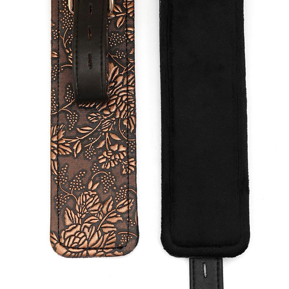 Ankle Restraints Brown PU Floral Print With Faux Fur Lining - Fantasies Boutique