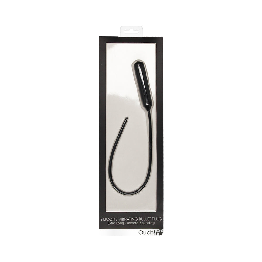 Ouch! Urethral Sounding Extra Long Silicone Vibrating Bullet Plug Black - Fantasies Boutique