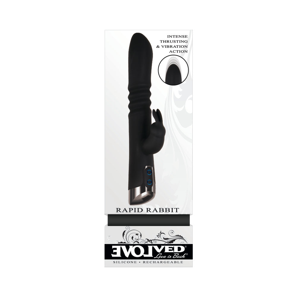 Evolved Rapid Rabbit Rechargeable Thrusting Silicone Vibrator Black - Fantasies Boutique