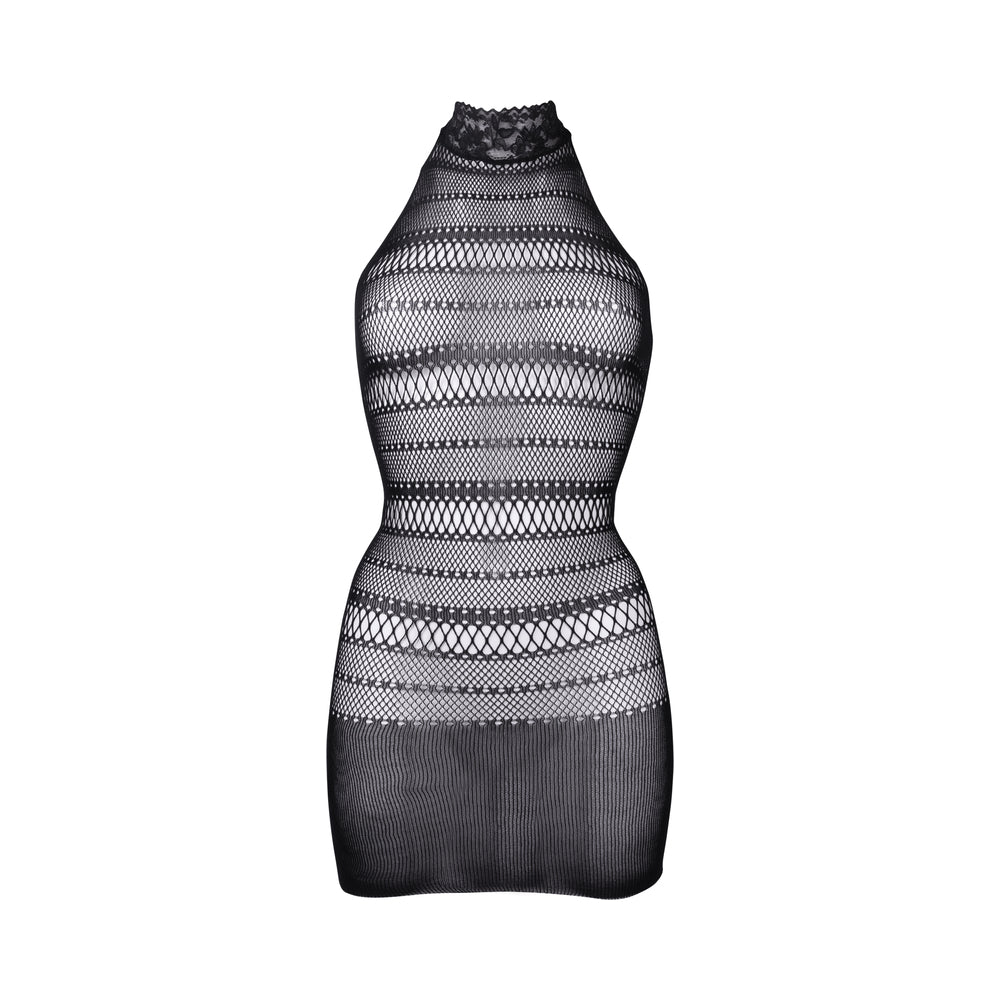 Le Desir High Lace Neck Net Mini Dress Black O/S - Fantasies Boutique