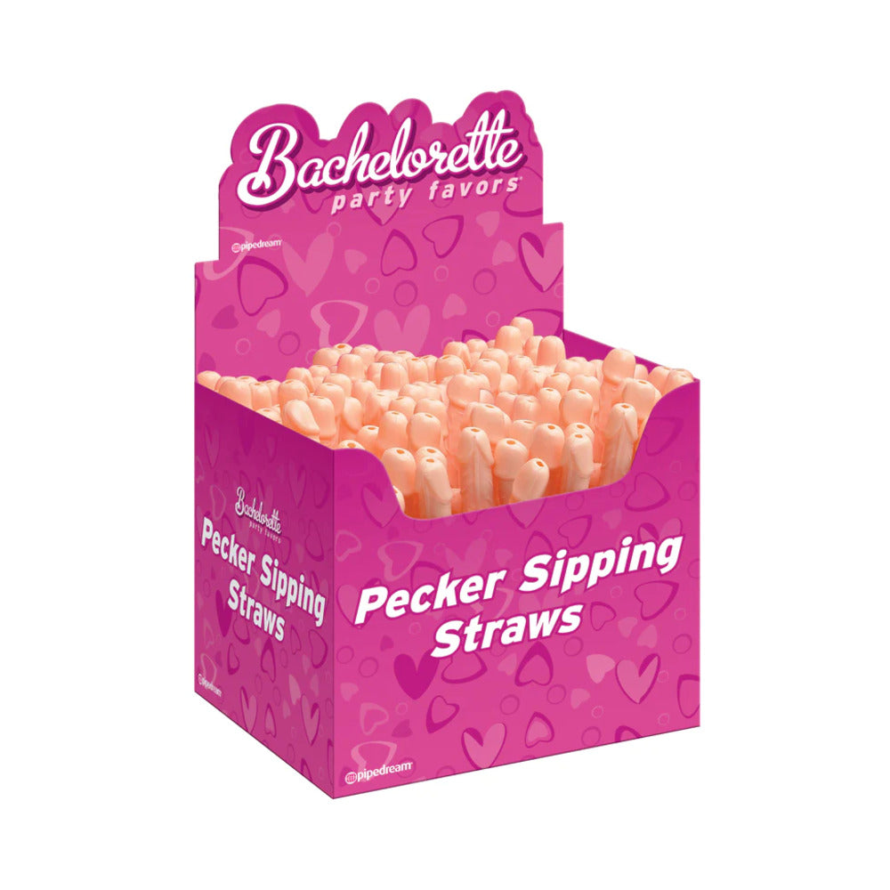 Bachelorette Party Favors Pecker Sipping Straws Beige 144-Piece Display - Fantasies Boutique