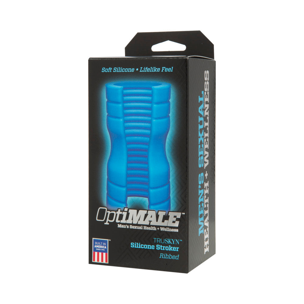 OptiMALE TRUSKYN Silicone Stroker Ribbed Blue - Fantasies Boutique