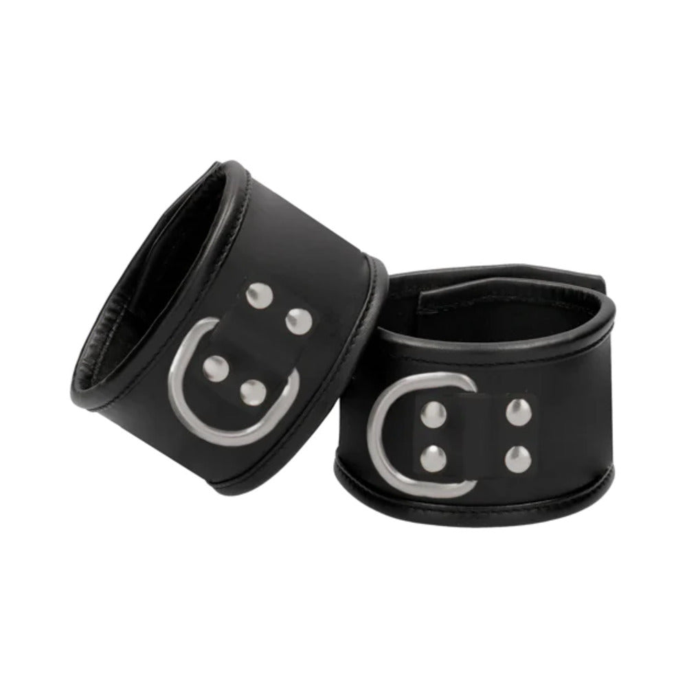 Ouch! Pain Saddle Leather Adjustable Restraint Handcuff With Padlock Black - Fantasies Boutique