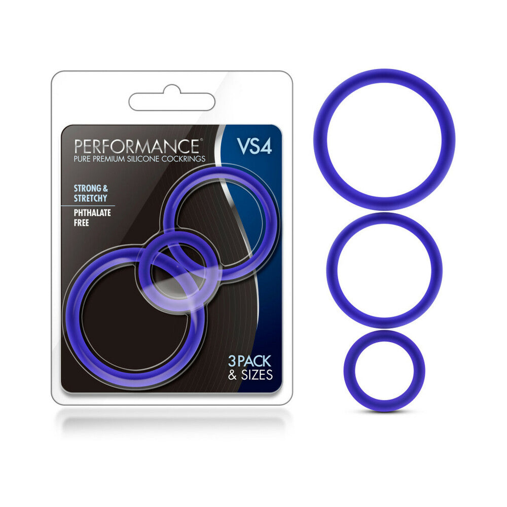 Blush Performance VS4 Pure Premium Silicone Cockrings 3-Pack Set Indigo - Fantasies Boutique
