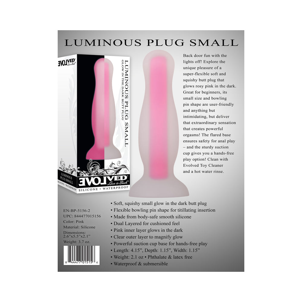 Evolved Luminous Glow in the Dark Dual Density Silicone Anal Plug Clear/Pink Small - Fantasies Boutique