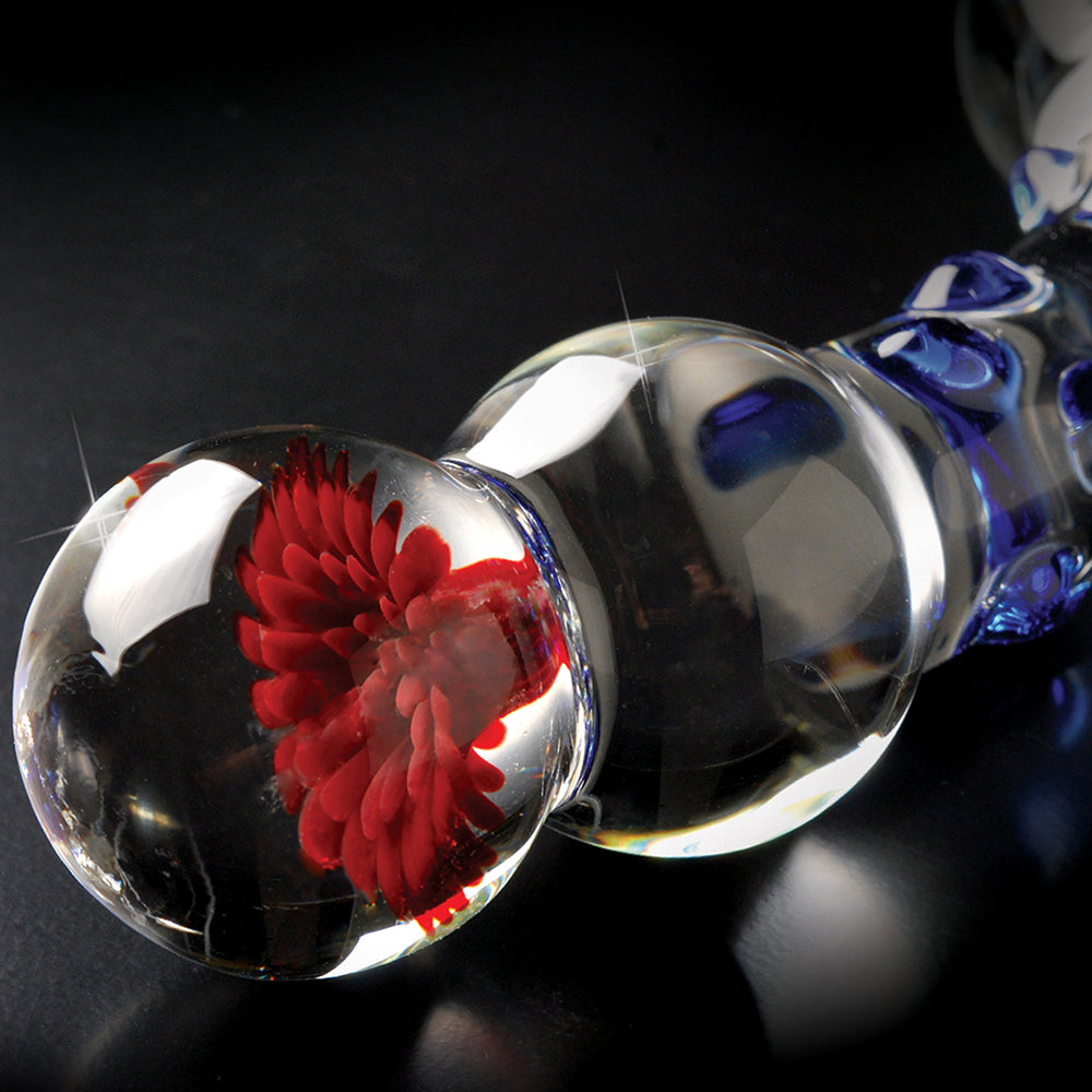 Icicles No. 18 Curved Textured 7.5 in. Glass Dildo Blue/Red/Clear - Fantasies Boutique