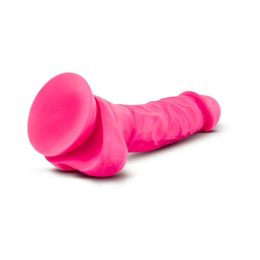 Neo 7.5 in. Dual Density Dildo with Balls Neon Pink - Fantasies Boutique