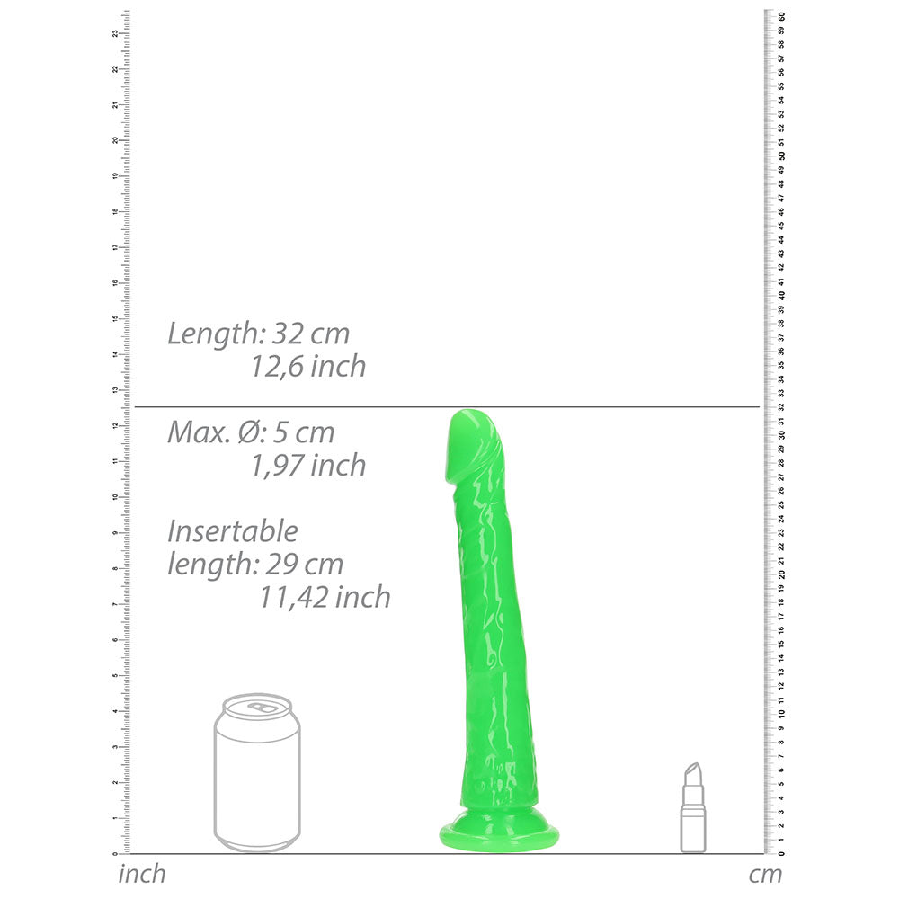 RealRock Glow in the Dark Slim 11 in. Dildo Neon Green - Fantasies Boutique