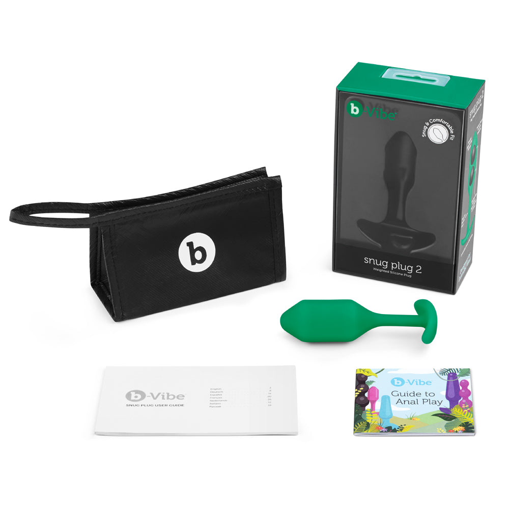 b-Vibe Snug Plug 2 Weighted Silicone Anal Plug Green - Fantasies Boutique