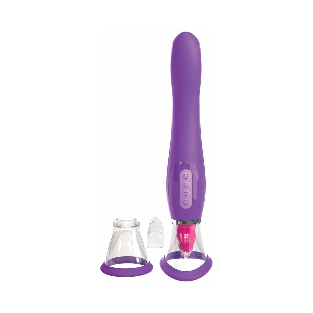 Pipedream Fantasy For Her Her Ultimate Pleasure Dual-Ended Vibrator With Licking Suction Purple - Fantasies Boutique