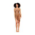 Dreamgirl Rhinestone Embellished Fishnet Chemise with an Asymmetrical Hemline Espresso S - Fantasies Boutique