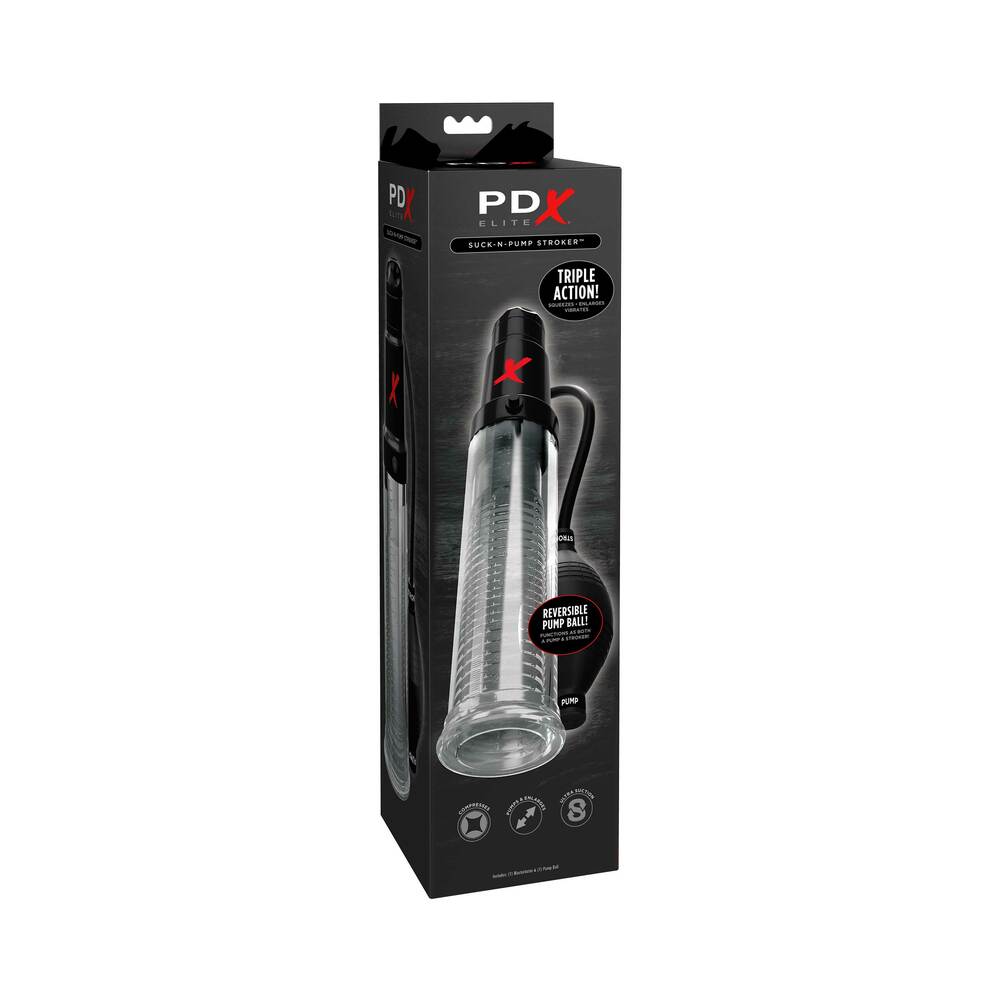 PDX Elite Suck-N-Pump Vibrating Penis Pump & Stroker Clear - Fantasies Boutique