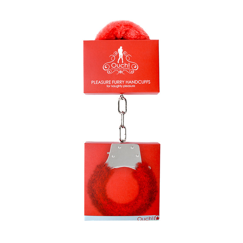 Ouch! Pleasure Furry Handcuffs With Quick-Release Red - Fantasies Boutique