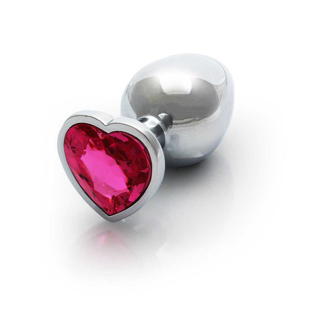 Shots Ouch! Heart Gem Butt Plug Medium Silver/Rubellite Pink - Fantasies Boutique