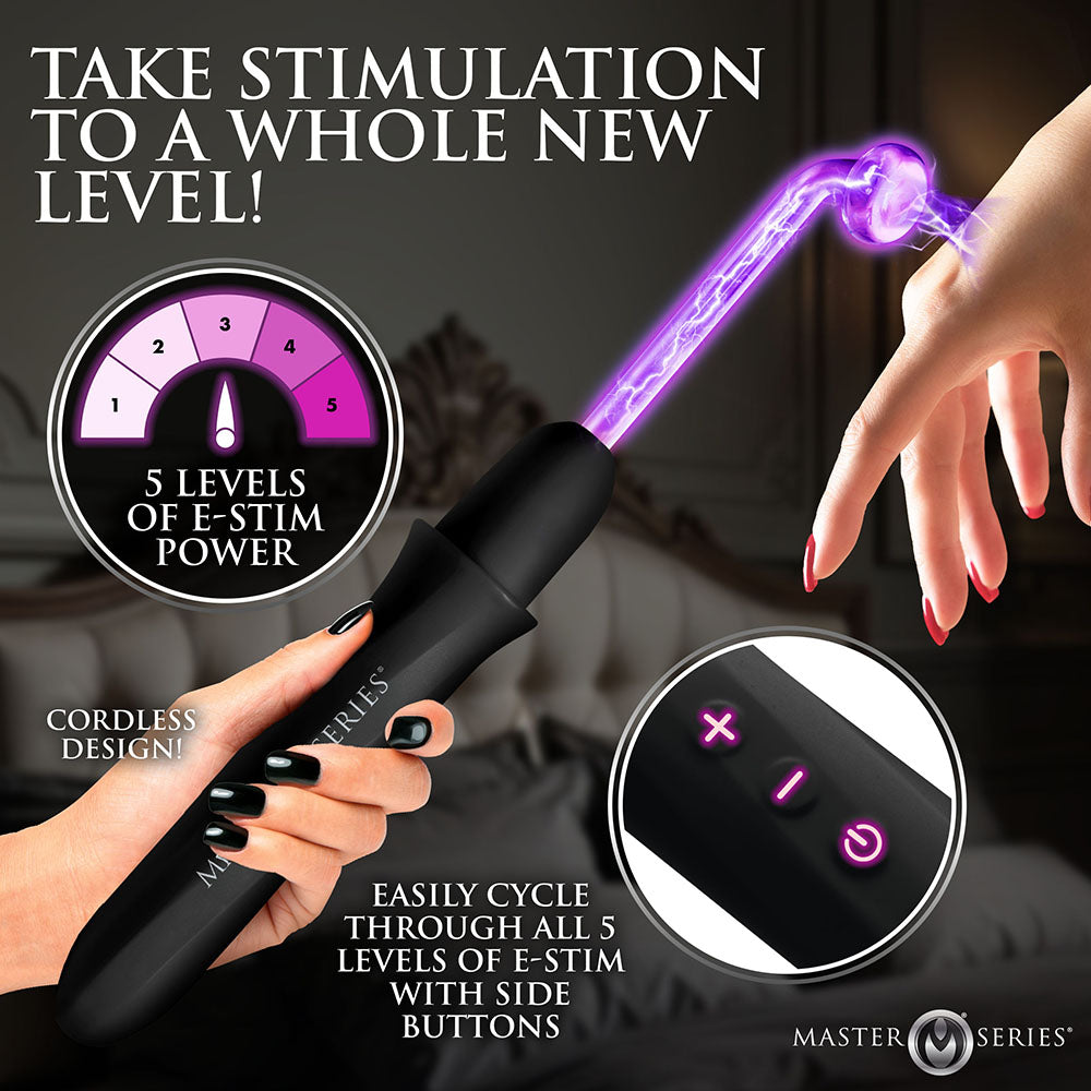 Master Series Elektra wand Rechargeable E-Stim Wand with Attachments Black