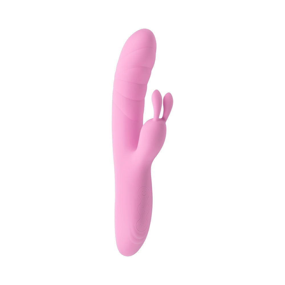 Playboy Rub Me Right Rechargeable Thrusting Dual Stimulator Silicone Pink Petal