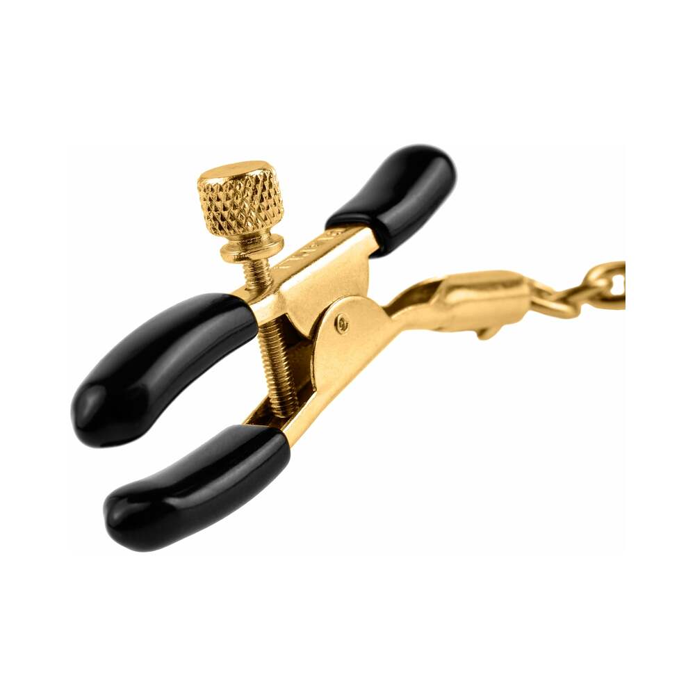 Pipedream Fetish Fantasy Gold Adjustable Nipple Clamps With Chain Gold/Black - Fantasies Boutique