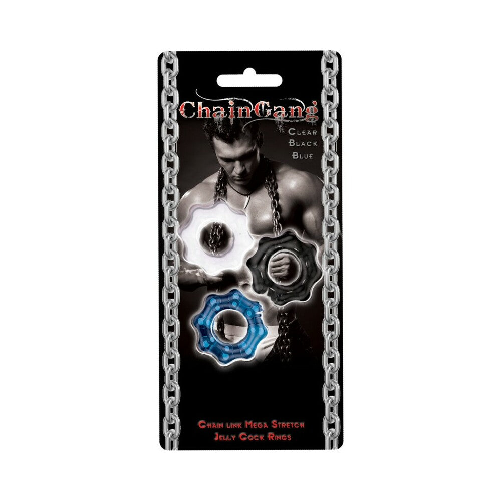 Chain Gang Cockrings 3pk (Clr,Blue,Blk) - Fantasies Boutique