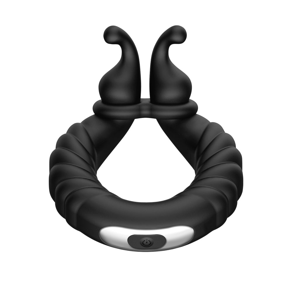 Forto F-24 Rechargeable Silicone Textured Vibrating Cockring Black - Fantasies Boutique