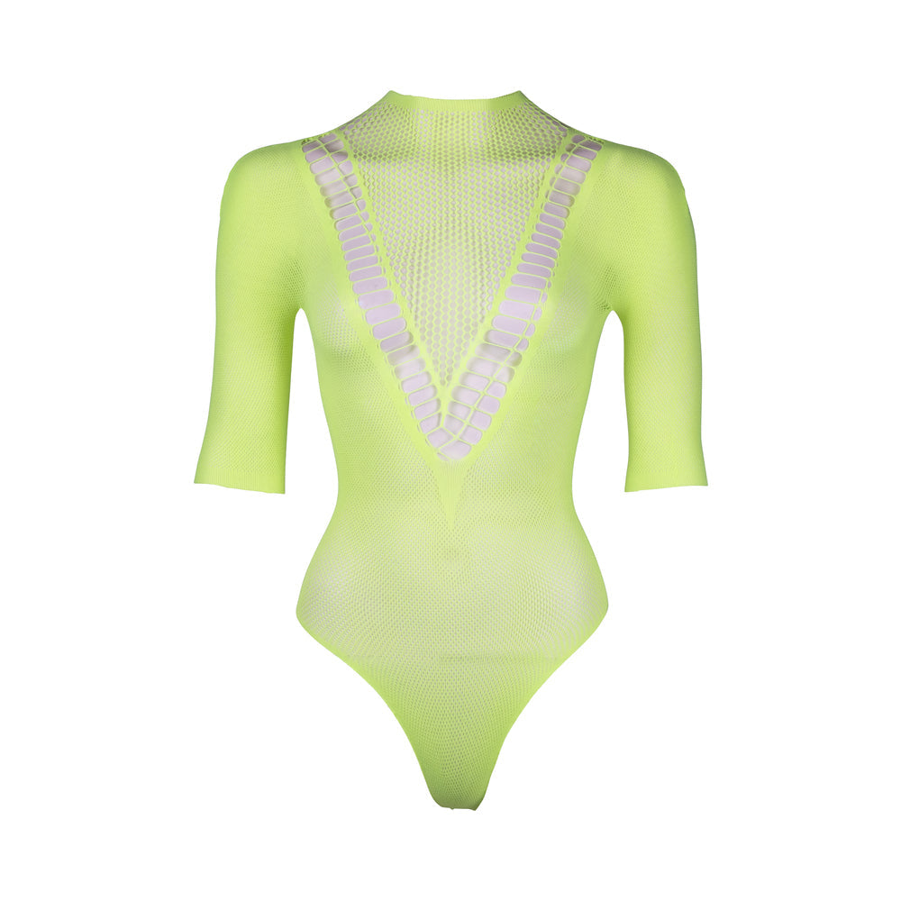 Le Desir Bliss Short Sleeve Fishnet Teddy Green O/S - Fantasies Boutique
