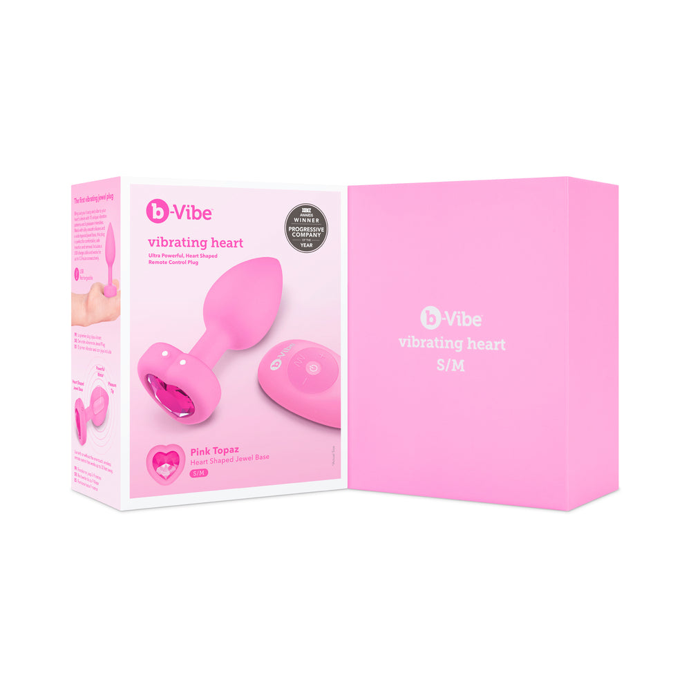 b-Vibe Vibrating Heart Anal Plug with Heart-Shaped Jewel Base S/M Pink - Fantasies Boutique