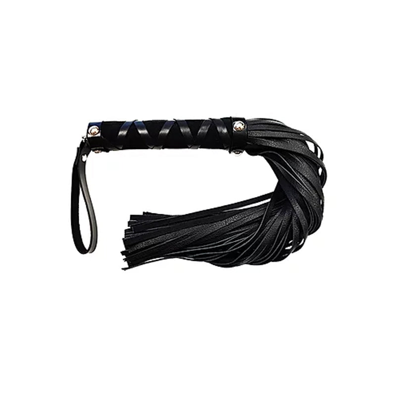 Short Leather Flogger with Studded Handle - BLACK - Fantasies Boutique