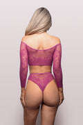 Fantasy Lingerie Vixen Your Desire Off-The-Shoulder Long Sleeve Top & Panty Magenta O/S