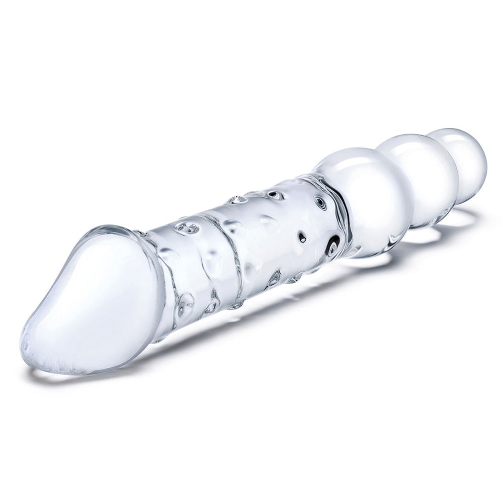 Glas 12 in. Double Ended Glass Dildo with Anal Beads