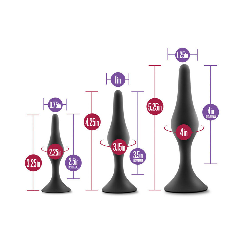 Blush Luxe 3-Piece Silicone Beginner Plug Kit Black - Fantasies Boutique