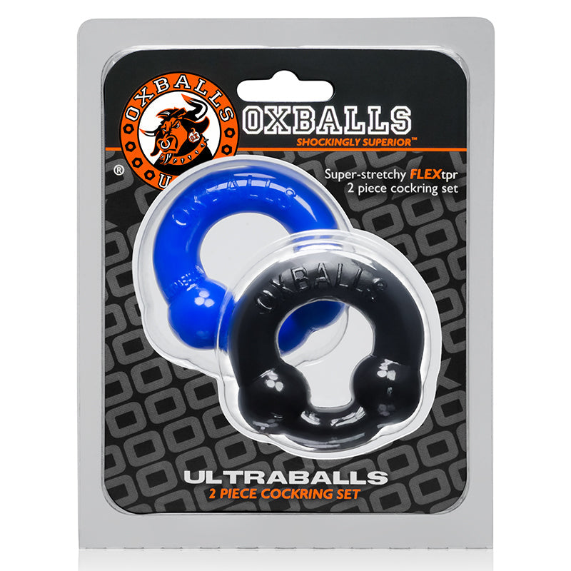 OxBalls Ultraballs, 2-Pack Cockring, Black & Police Blue - Fantasies Boutique
