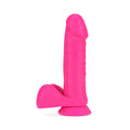 Neo Elite 8 in. Silicone Dual Density Dildo With Balls Neon Pink - Fantasies Boutique