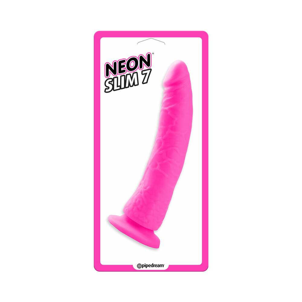 Pipedream Neon Slim 7 Realistic 7 in. Dildo With Suction Cup Pink - Fantasies Boutique