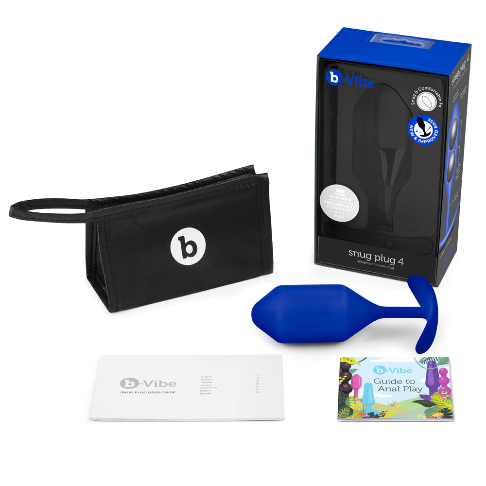 b-Vibe Snug Plug 4 Weighted Silicone Anal Plug Navy - Fantasies Boutique