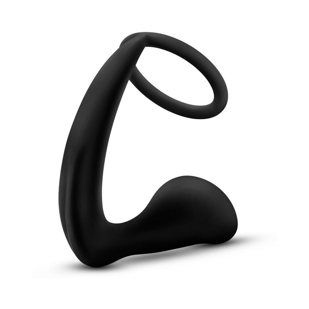 Blush Anal Adventures Platinum Silicone Cock Ring Plug Black - Fantasies Boutique