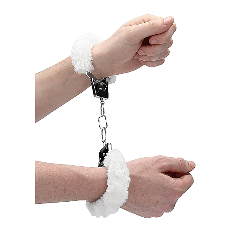 Ouch! Beginner's Furry Handcuffs With Quick-Release White - Fantasies Boutique