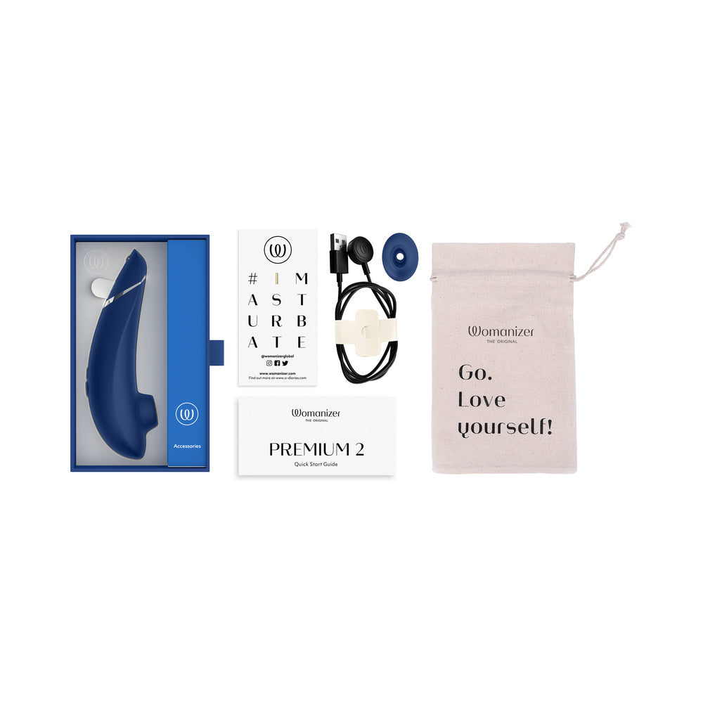 Womanizer Premium 2 Rechargeable Silicone Luxurious Pleasure Air Clitoral Stimulator Blueberry - Fantasies Boutique