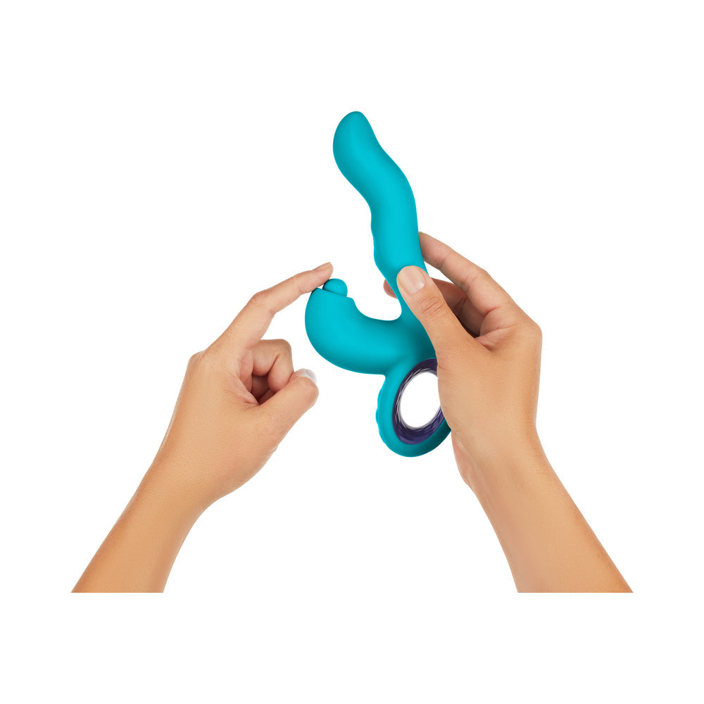 FemmeFunn Klio Rechargeable Silicone Triple Action Thumping Rabbit Vibrator Turquoise - Fantasies Boutique