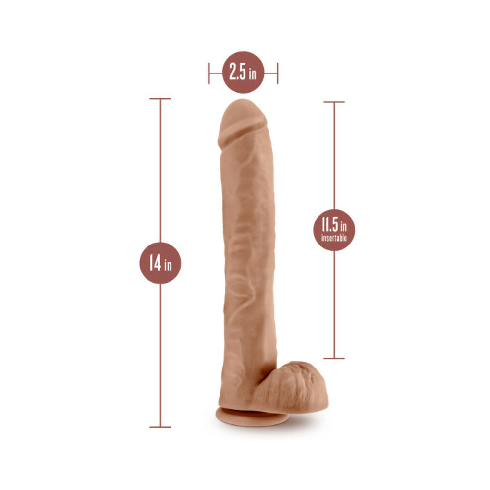 Au Naturel Daddy 14 in. Posable Dual Density Dildo with Balls Tan - Fantasies Boutique