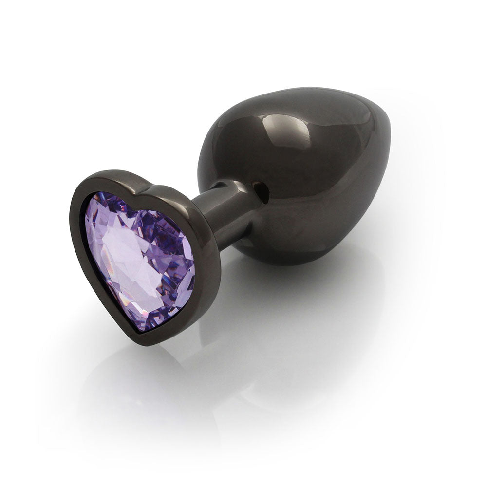 Ouch! Heart Gem Butt Plug Medium Gunmetal/Amethyst