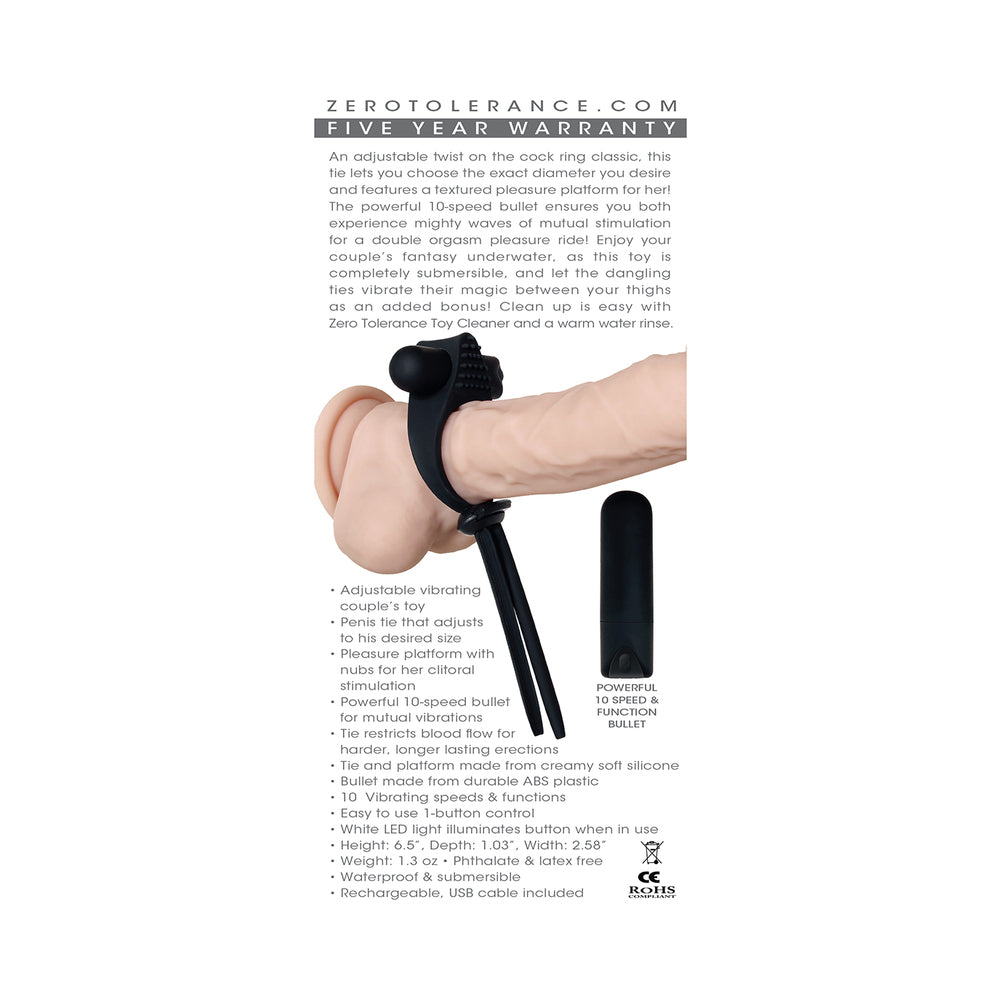 Zero Tolerance Black Tie Affair Rechargeable Silicone Cock Tie Cockring Black