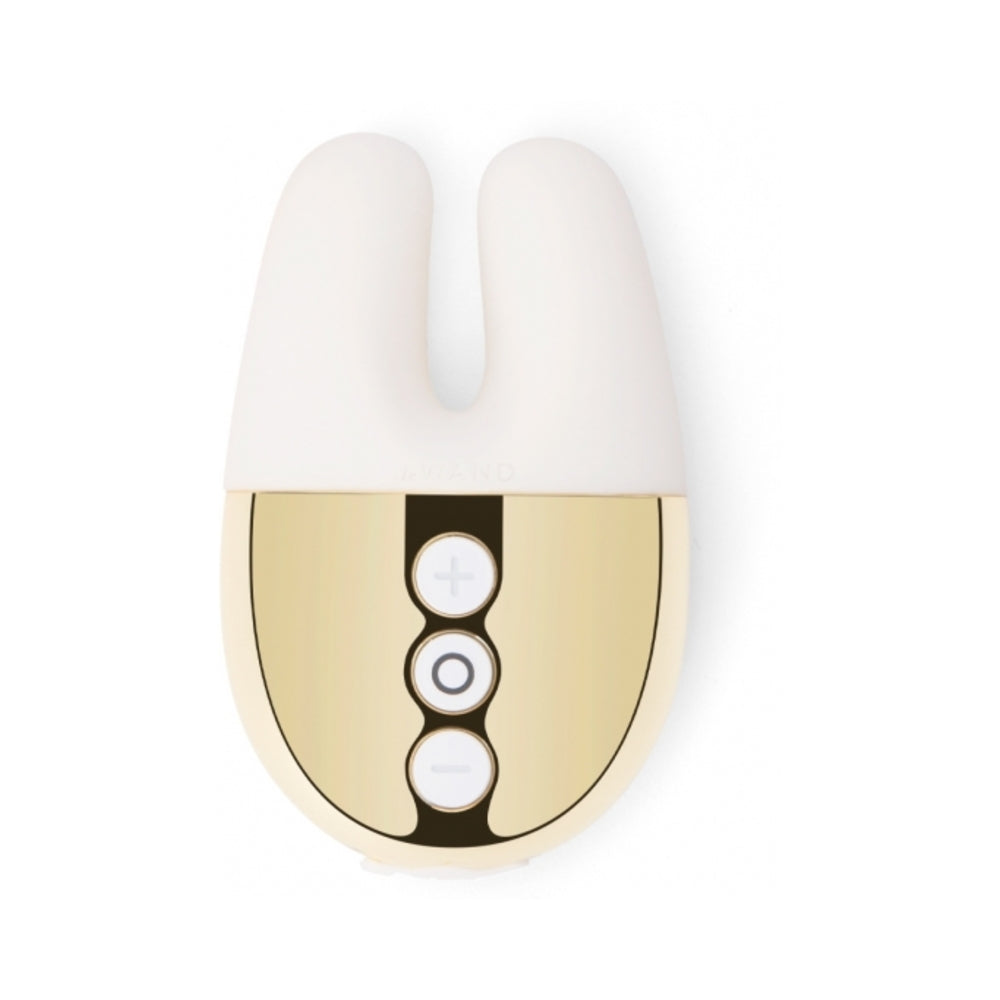 Le Wand Chrome Double Vibe Rechargeable Silicone Mini Vibrator White/Gold - Fantasies Boutique